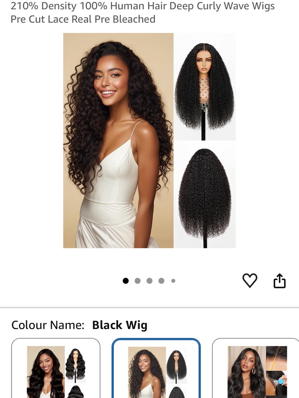 Black Deep Curly Wave Wig - 100% Human Hair, Pre-Cut Lace